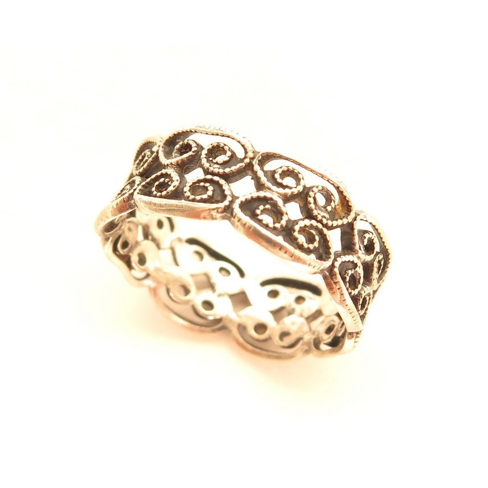 Vintage 7mm Wide Pretty Sterling Silver Filigree Design Ring*925*Size 6.5‎